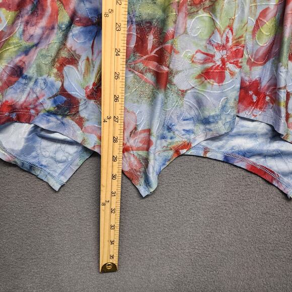 Cocomo Woman Top 3X Floral Popover 3/4 Roll Tab Sleeve Assymetric Hem Stretch - Picture 5 of 10